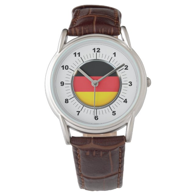 Deutsche Flagge Klassischer brauner Lederuhr Armbanduhr (Vorderseite)