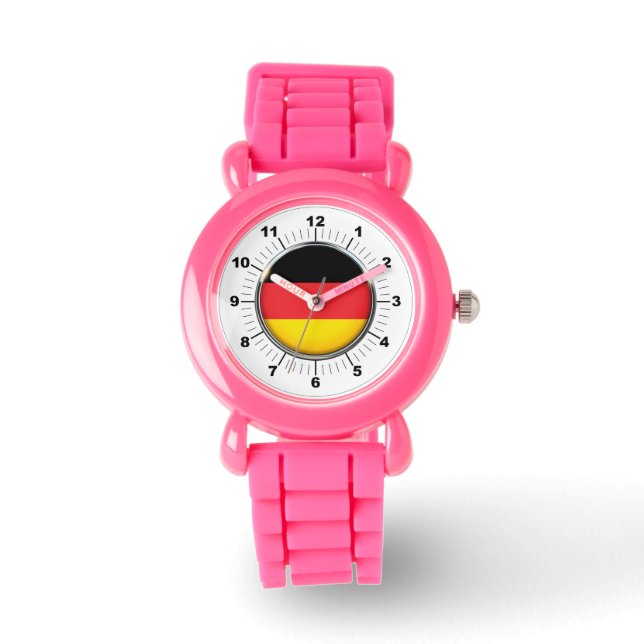 Deutsche Flagge - Rosa Glitzer-Strap-Watch Armbanduhr (Vorderseite)