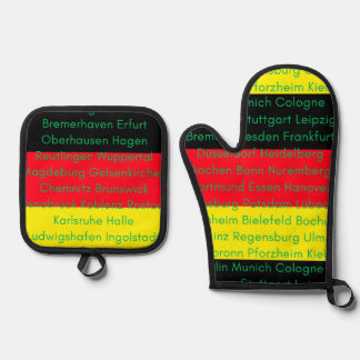 Deutsche Flaggenfarben mit Städten Ofenhandschuh & Topflappen-Set