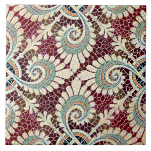 Deutsche Florale Marone Art Nouveau Jugendstil Fliese