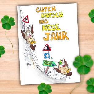 Deutsche Frohe Neujahr GUTEN RUTSCH Postkarte 