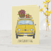 Deutsche Geburtstagskarte Retro Fiat 500 Karte (Gelbe Blume)