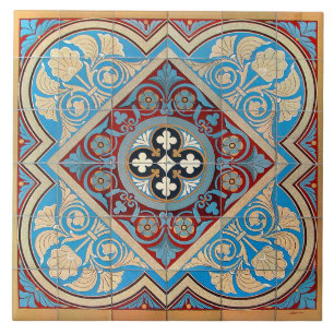 Deutsche geometrische Kunst im Jugendstil blau Fliese