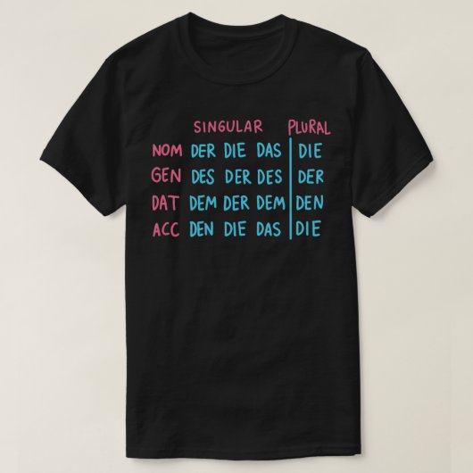 Deutsche Grammatikartikel T-Shirt (Design vorne)
