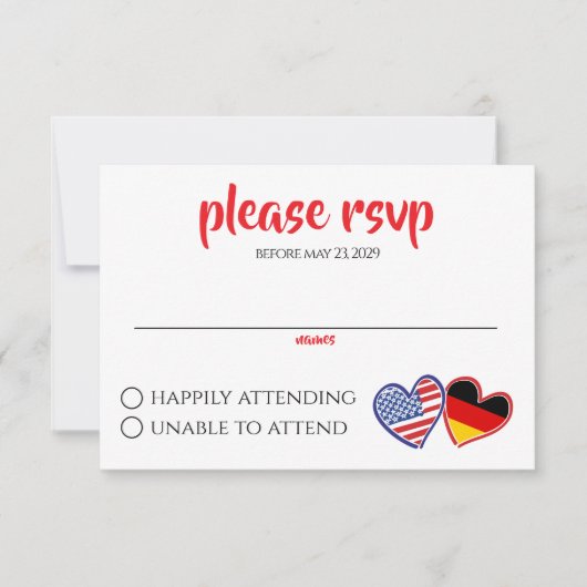 Deutsche Herzflags RSVP Karte (Vorderseite)
