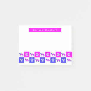 Deutsche Hirte Hund & Paw Hot Pink&Blue Silhouette Post-it Klebezettel