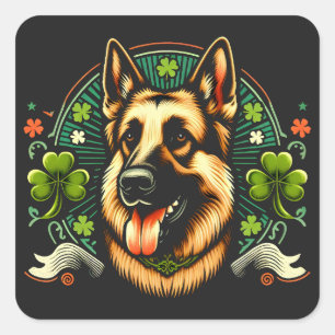 Deutsche Hirte St Patrick's Day Shepherd Dog Gesch Quadratischer Aufkleber