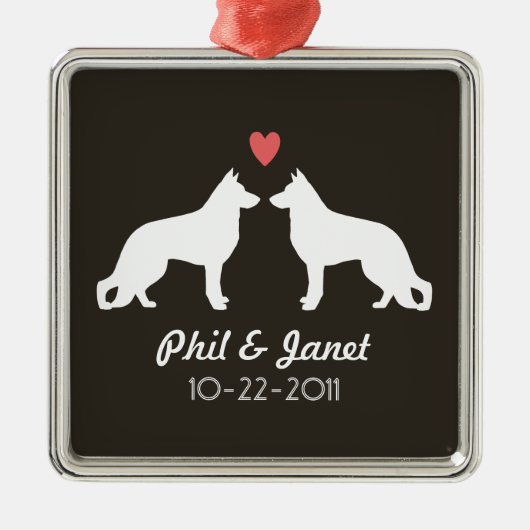 Deutsche Hirten Hund Silhouetten Couple Custom Ornament Aus Metall (Vorne)