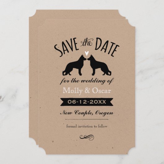 Deutsche Hirten-Silhouetten Hochzeit speichern das Save The Date (Vorne/Hinten)