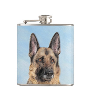 Deutsche Hirtenmalerei - Niedliche Original Hunde- Flachmann