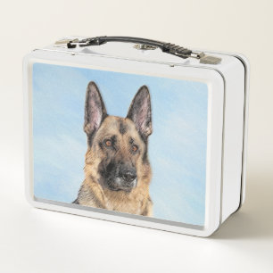 Deutsche Hirtenmalerei - Niedliche Original Hunde- Metall Brotdose