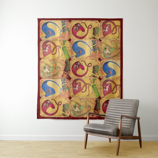 Deutsche Hofkarten Fahnen / Hunde, Hirsche, Falken Wandteppich (Beispiel)