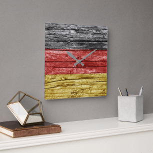 Deutsche Holzflagge Quadratische Wanduhr