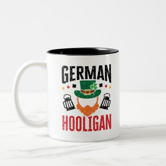 Deutsche Hooligan Deutschland St Patricks Day Zweifarbige Tasse (Links)