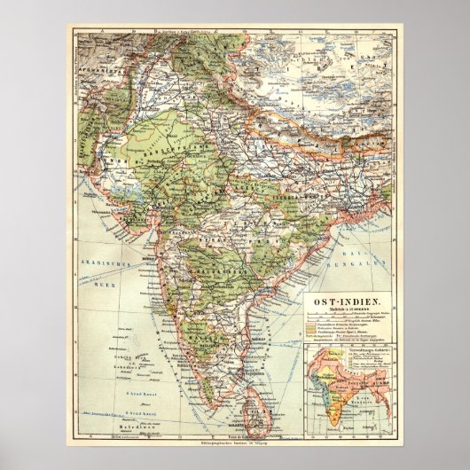Deutsche Karte Indiens Poster (Vorne)