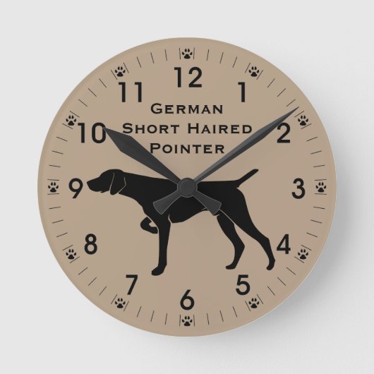 Deutsche Kurze Hair Pointer Dog Silhouette Runde Wanduhr (Vorderseite)