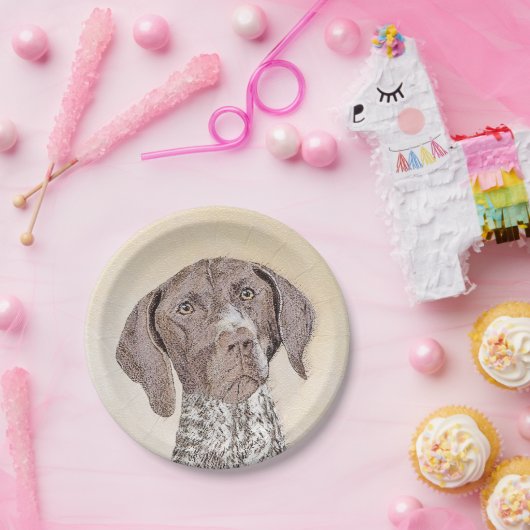 Deutsche kurzhaariger Zeiger-Malerei - Hundekunst Pappteller (Party)