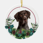 Deutsche Kurzzeitpointer Dog Evergreen Kranz Keramik Ornament (Vorne)