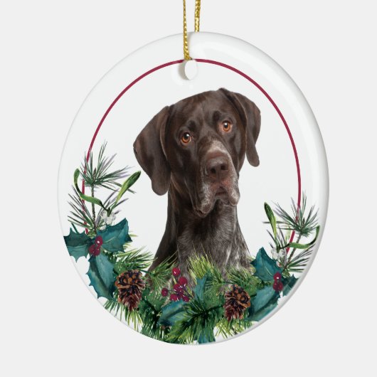 Deutsche Kurzzeitpointer Dog Evergreen Kranz Keramik Ornament (Links)