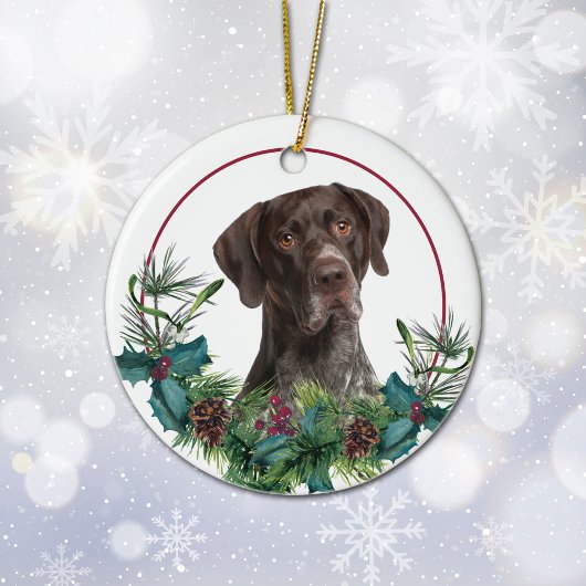 Deutsche Kurzzeitpointer Dog Evergreen Kranz Keramik Ornament