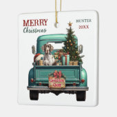 Deutsche Kurzzeitpointer Dog Retro LKW Weihnachten Keramikornament (Links)