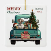 Deutsche Kurzzeitpointer Dog Retro LKW Weihnachten Keramikornament (Rückseite)