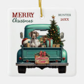 Deutsche Kurzzeitpointer Dog Retro LKW Weihnachten Keramikornament (Vorderseite)
