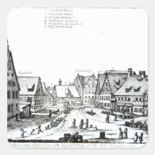 Deutsche Marktstadt, 1704 Quadratischer Aufkleber