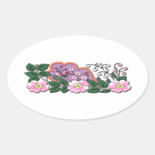 deutsche mittelalterliche Blumenornamente Ovaler Aufkleber