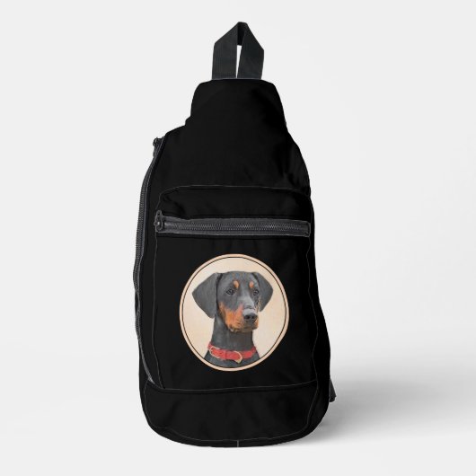 Deutsche Pinscher Malerei Schwarzer Original Hund Crossbody Bag (Vorderseite)