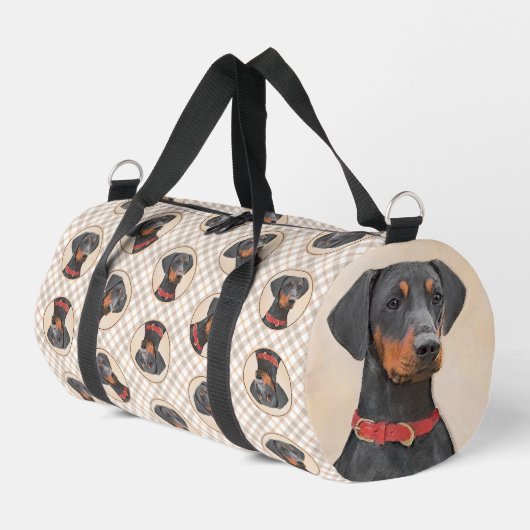 Deutsche Pinscher Malerei Schwarzer Original Hund  Duffle Bag (Linke Seite)
