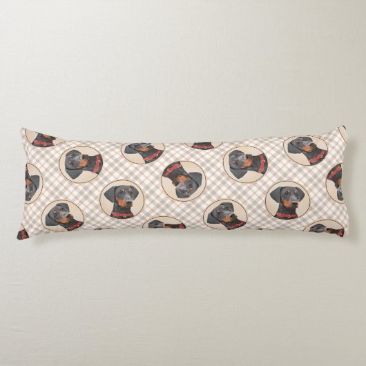 Deutsche Pinscher Malerei Schwarzer Original Hund Seitenschläferkissen (Vorderseite)