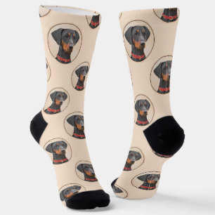 Deutsche Pinscher Malerei Schwarzer Original Hund  Socken
