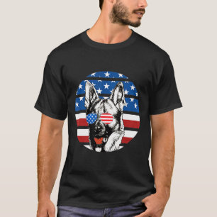 Deutsche Schäferhirte Amerikanische Flagge Retro D T-Shirt
