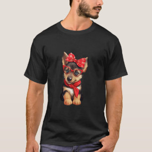 Deutsche Schäferhirte mit roter Brille und Headban T-Shirt