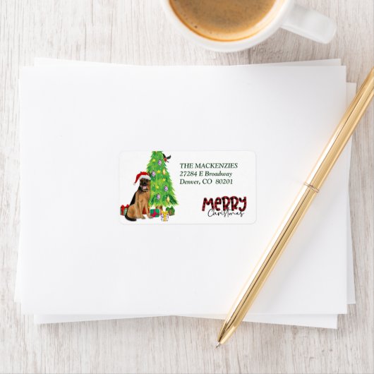 Deutsche Schäferhirte und Weihnachtsbaum-Rücksende Adressaufkleber (Insitu)