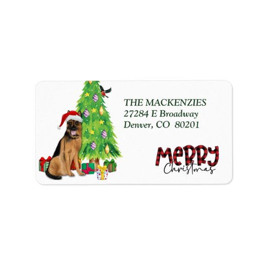 Deutsche Schäferhirte und Weihnachtsbaum-Rücksende Adressaufkleber (Vorne)
