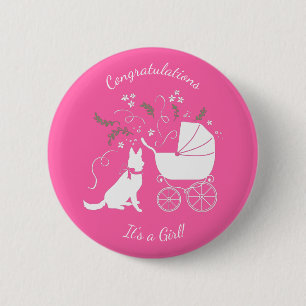 Deutsche Schäferhund Dog Baby Dusche Pink Girl Button