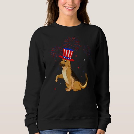 Deutsche Schäferhund Dog Red White Blue Fireworks Sweatshirt (Vorderseite)