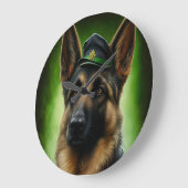 Deutsche Schäferhund in St. Patrick's Day Dress Th Große Wanduhr (Winkel)