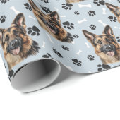 Deutsche Schäferhund Portrait Paw Print Muster Geschenkpapier (Rolleneckpunkt)