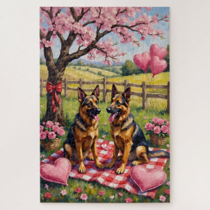 Deutsche Schäferhund Valentinstag Kunst Puzzle