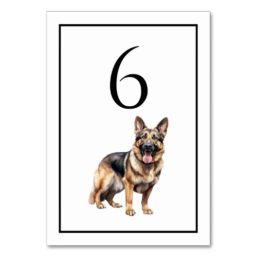 Deutsche Schäferhund-Wasserfarben-Tischnummer Tischnummer (Vorderseite)