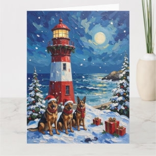 Deutsche Schäferhund-Weihnachts-Leuchtturm-Feierta Karte