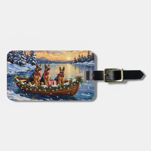 Deutsche-Schäferhund-Weihnachtsboot-Feier Gepäckanhänger (Vorderseite horizontal)