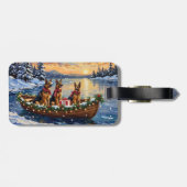 Deutsche-Schäferhund-Weihnachtsboot-Feier Gepäckanhänger (Rückseite horizontal)