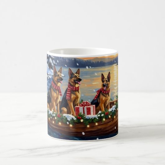 Deutsche Schäferhund-Weihnachtsboot-Feier Kaffeetasse (Mittel)