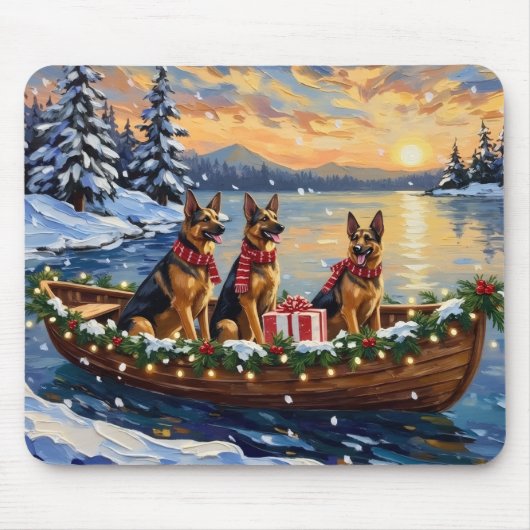 Deutsche Schäferhund-Weihnachtsboot-Feier Mousepad (Vorne)