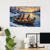 Deutsche-Schäferhund-Weihnachtsboot-Feier Poster (Heimbüro)