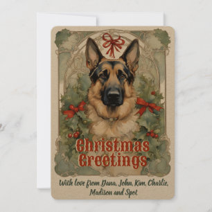 Deutsche Schäferhund Weihnachtskarte im Vintage-St Feiertagskarte
